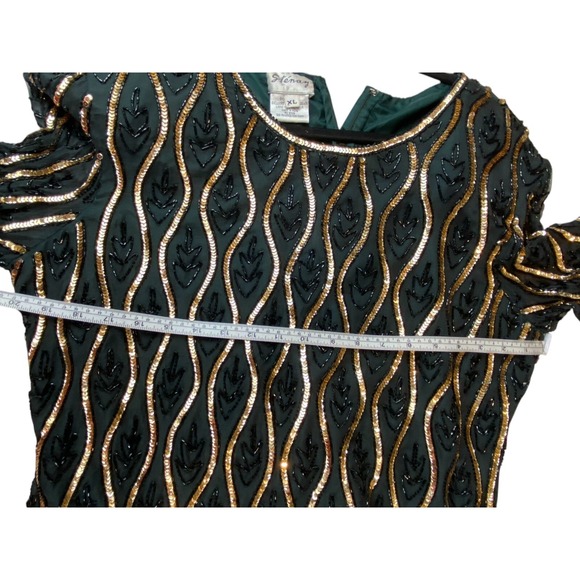 Stenay Vintage Formal Silk Top Green Gold Size Womens Size XL‎ Sequin Round Neck - Picture 9 of 10